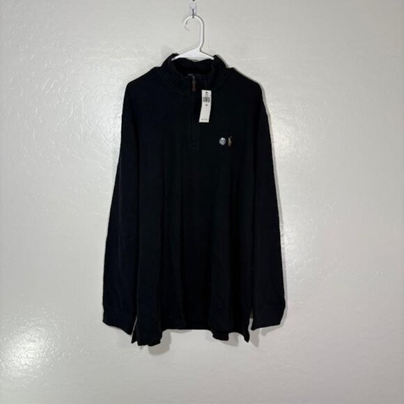 Polo Ralph Lauren Pullover Sweater Mens 2XL Black Estate Rib Half Zip Pony New - Picture 1 of 9